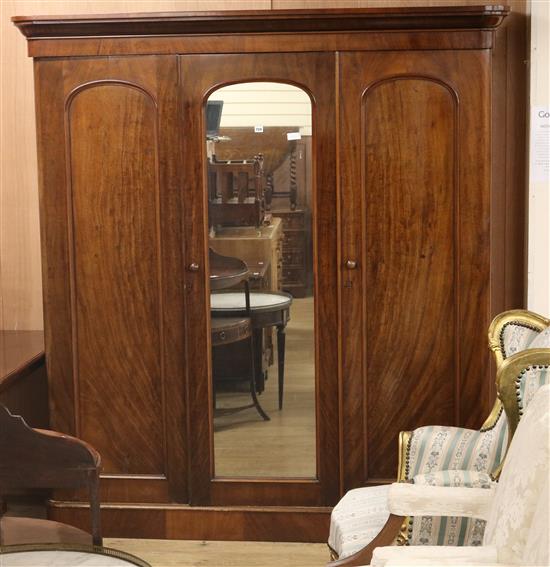 A large Victorian mahogany three door wardrobe W.192cm